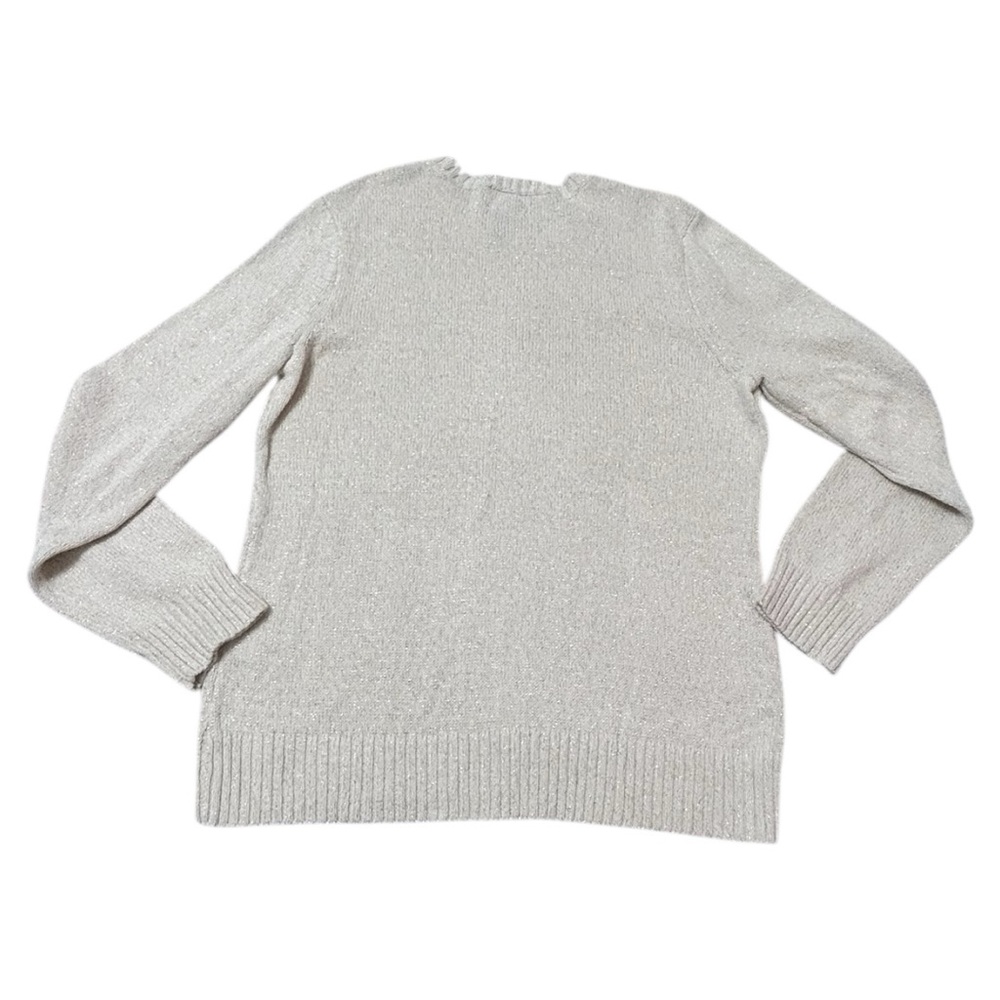 Chaps Cream Crewneck Cable Knit Sweater Woven With Sparkly Golden knit - Picture 4 of 6